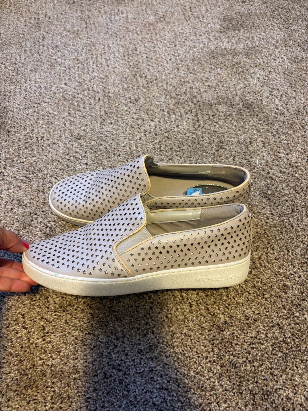 Michael Kors Taupe Star-Perforated Slip-On Sneakers